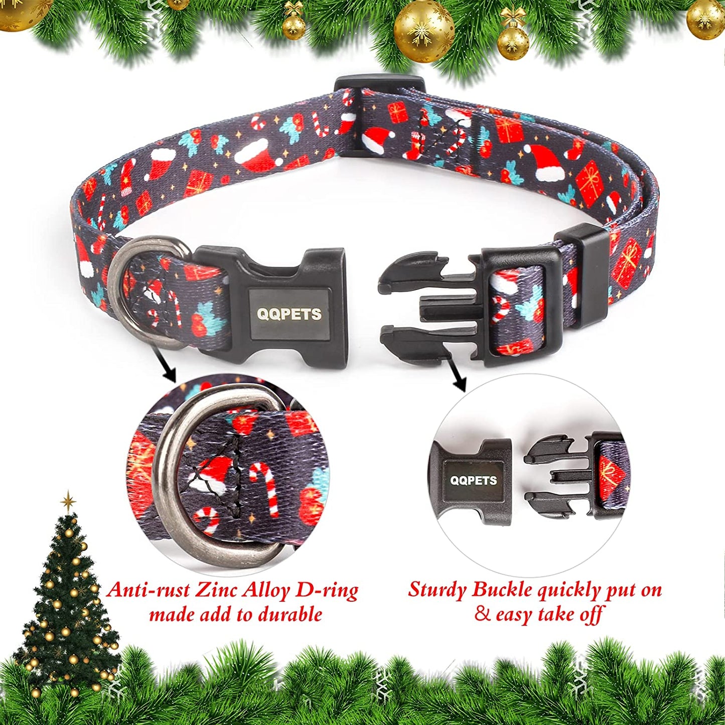 Soft and comfortable collar for pets, size l, Christmas Black