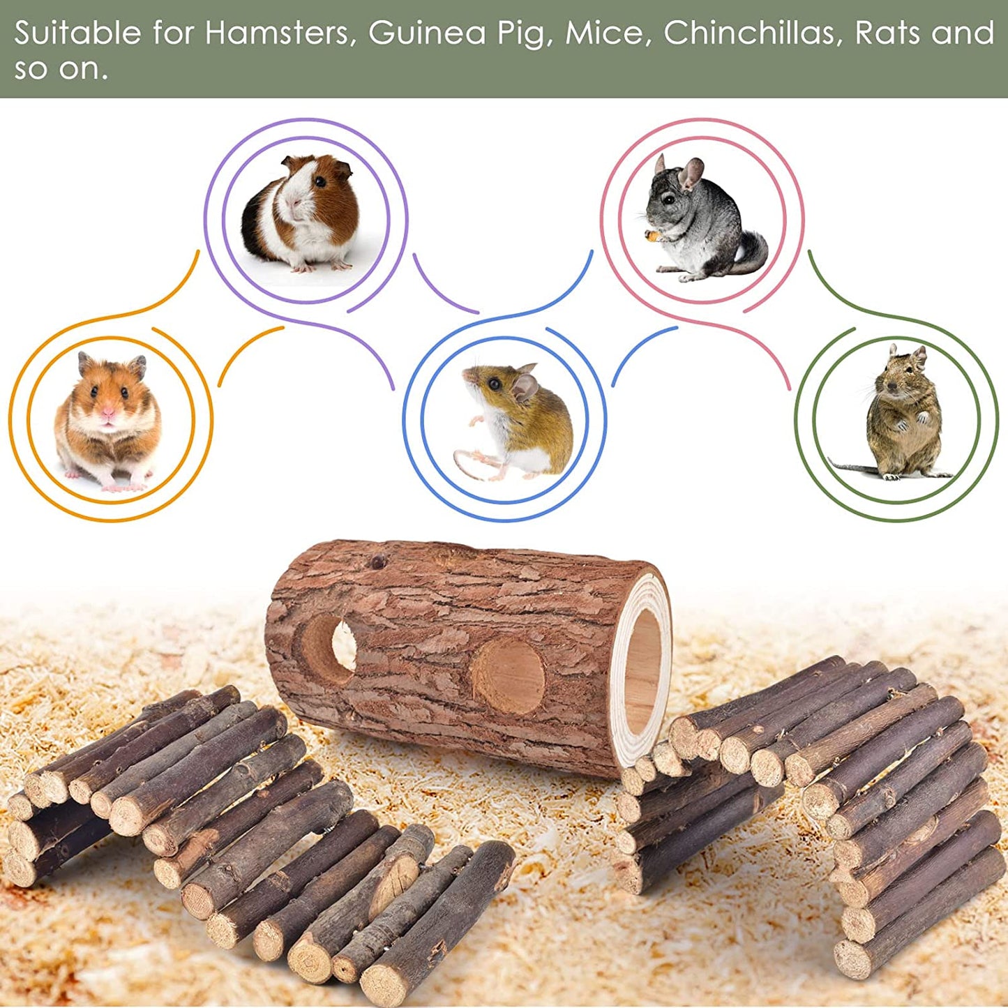 Natural Wood Pet Toys (Small Rodents), 3-Pack