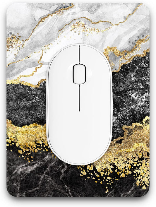 Mini Waterproof Mouse Pad - Color: Black White Gold Marble