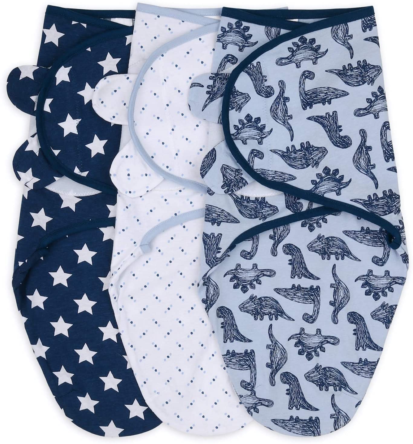 set of 3 baby blankets, color: blue dinosaur and stars