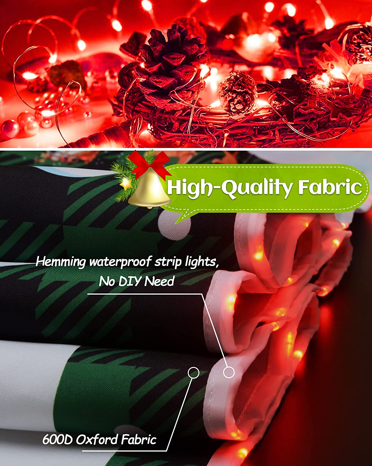 Christmas decoration banners with lights, Green Plaid