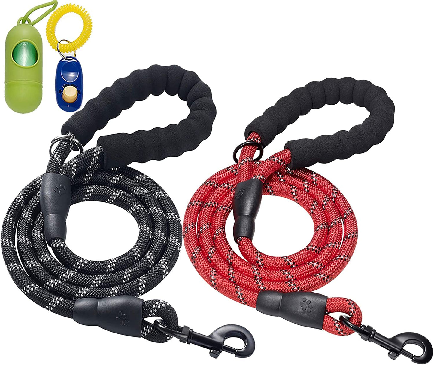 2 Pack 5ft Heavy Duty Dog Leash (Color: Black+Red)