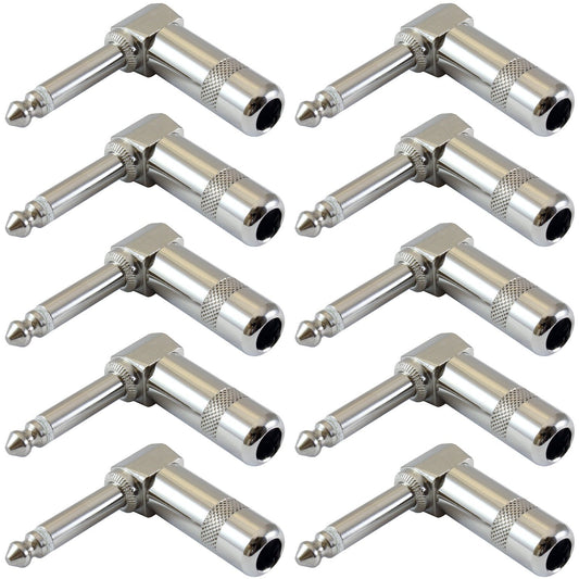 10 Heavy Duty, 1/4" 90 Degree Right Angled Audio Connectors