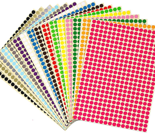 1/4" Small Round Labels,16 Colors (26656 Pcs)