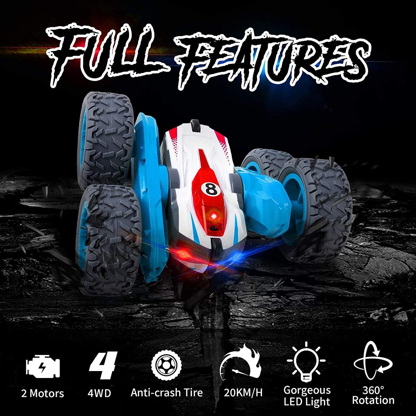 360° remote control car with headlights 2.4Ghz, Blue