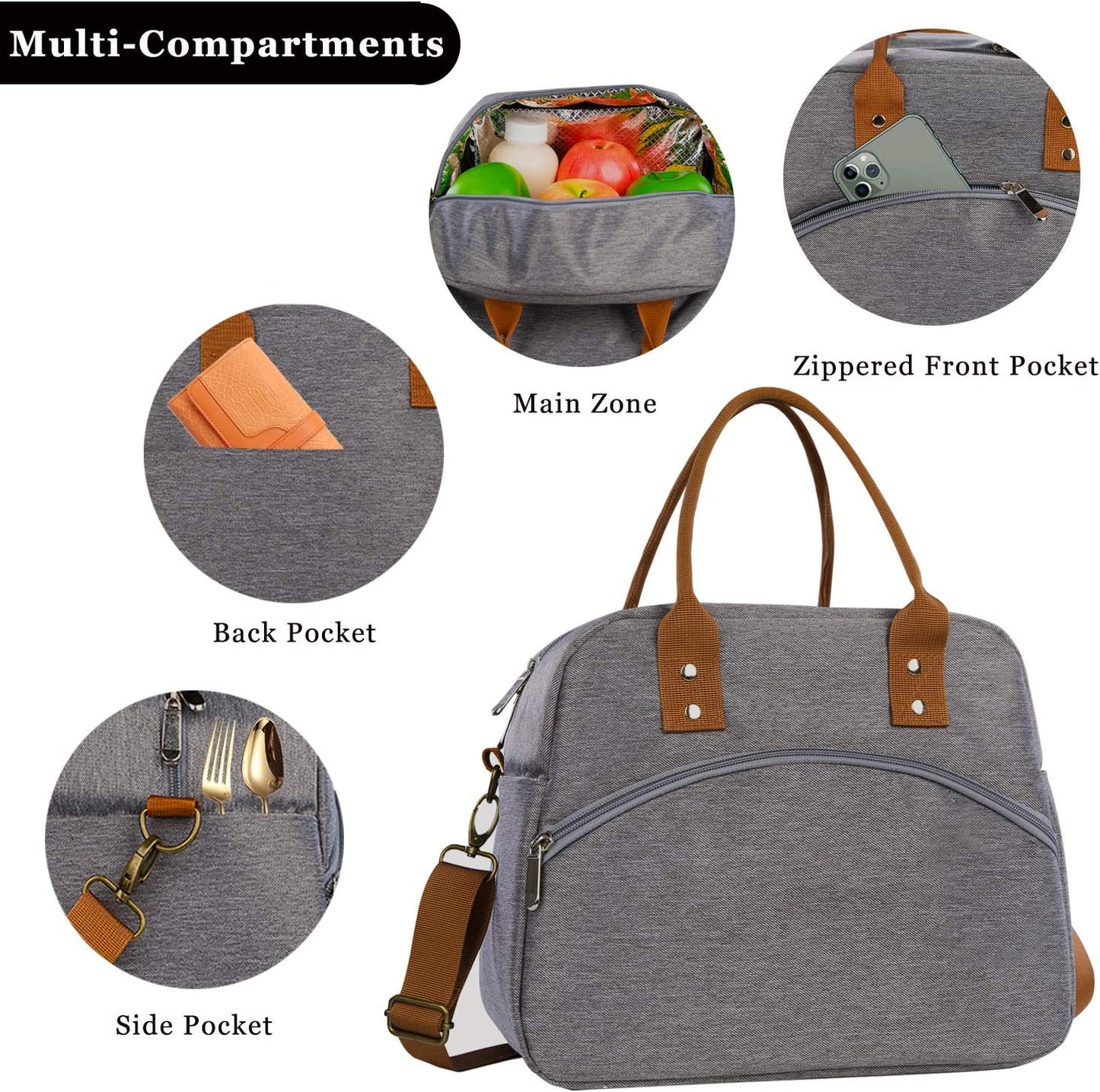 Adjustable Strap Insulated Lunch Bag - Gray