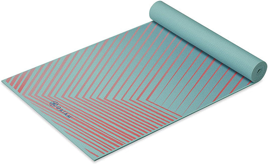 Yoga mat with print, (green/red)