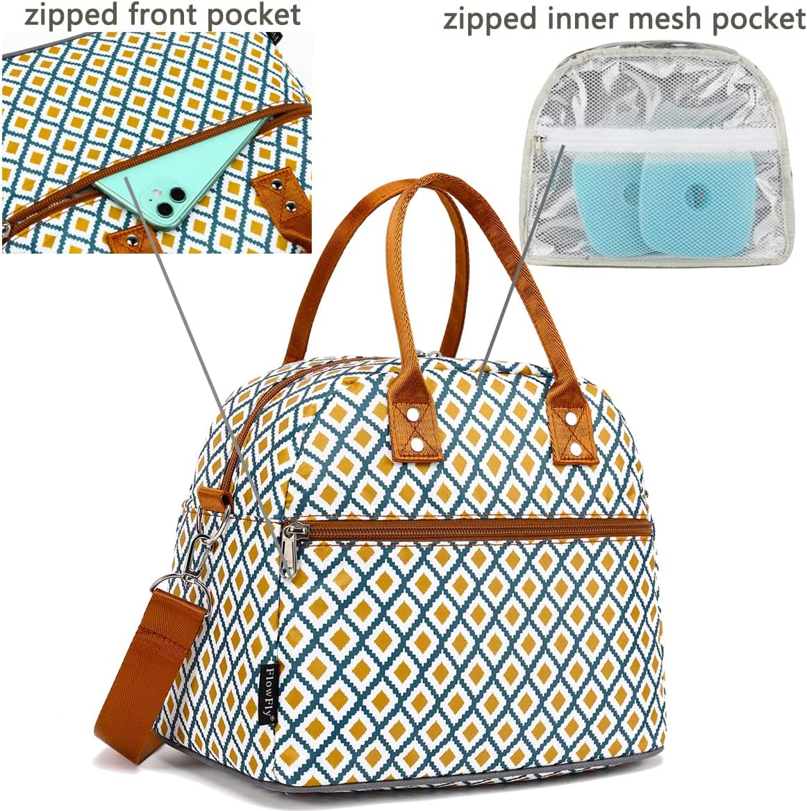 Insulated Reusable Lunch Box with Strap, Color: Square