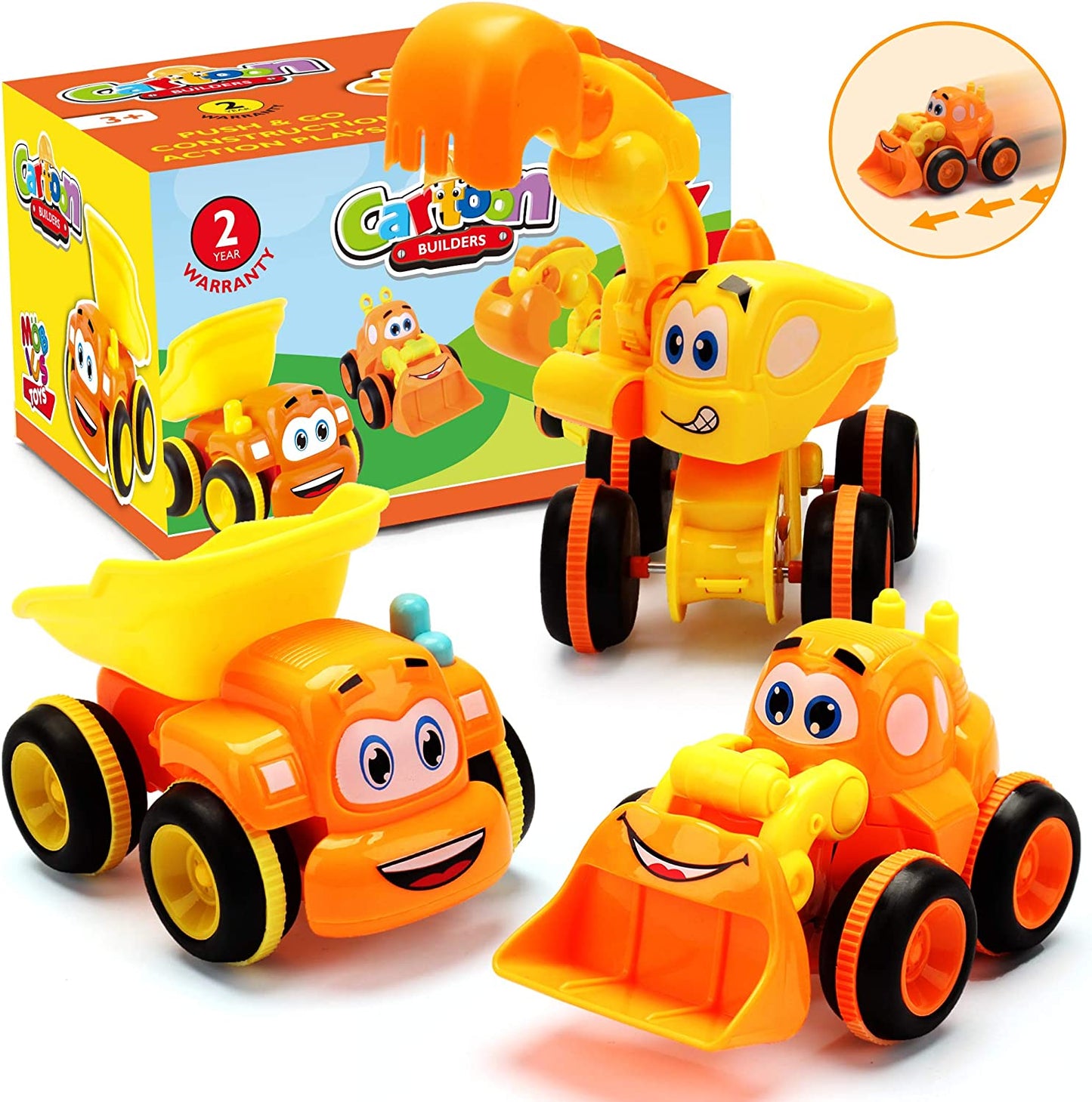 Cartoon Construction Vehicle Set, Orange & Yellow