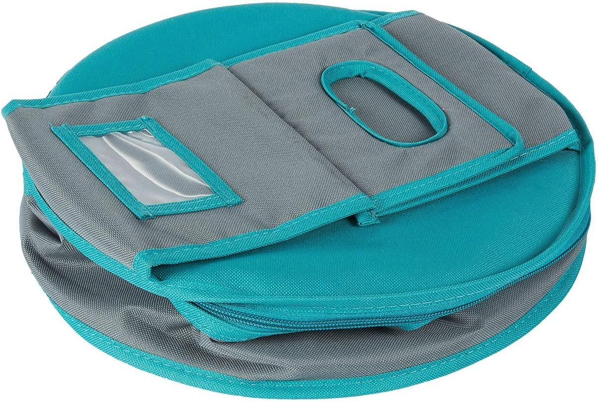 round insulated bag for meals, (teal and gray)