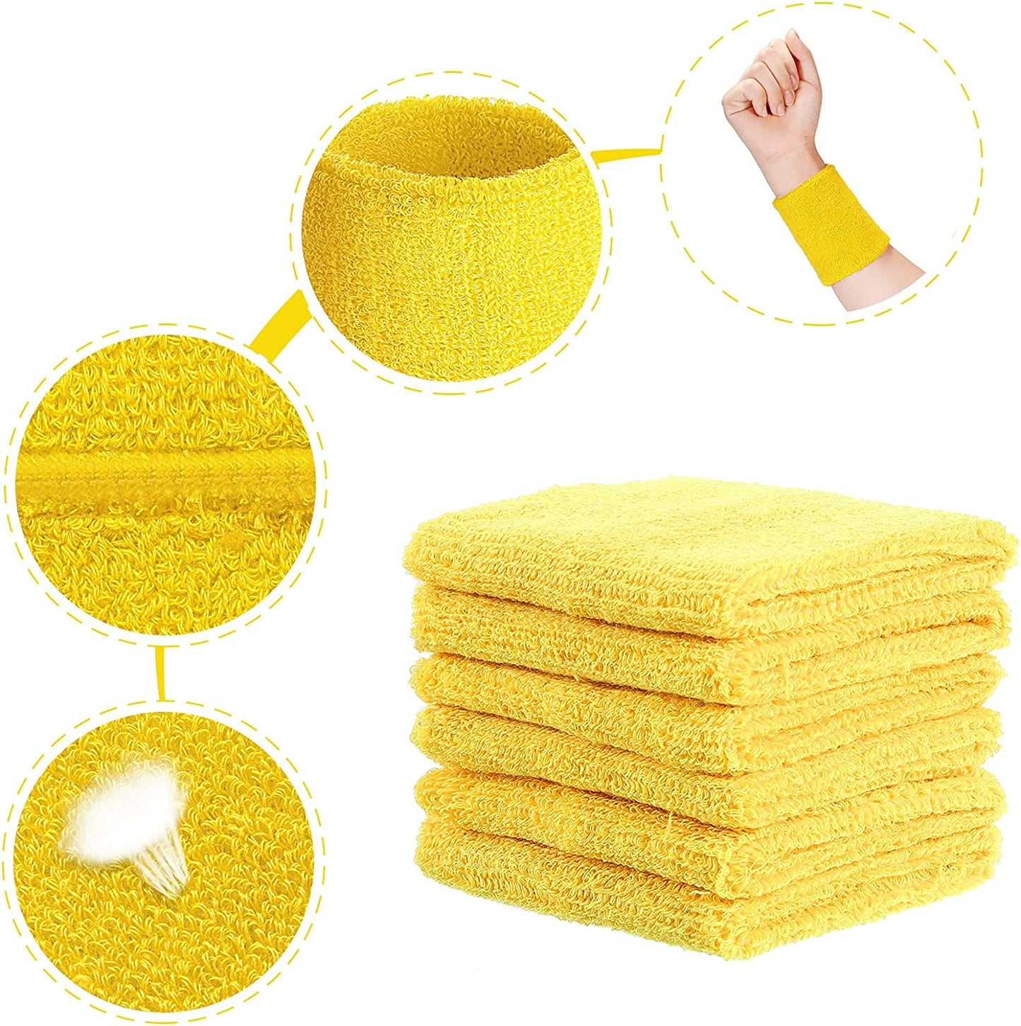 Pack of 6 exercise wrist wraps, color: yellow