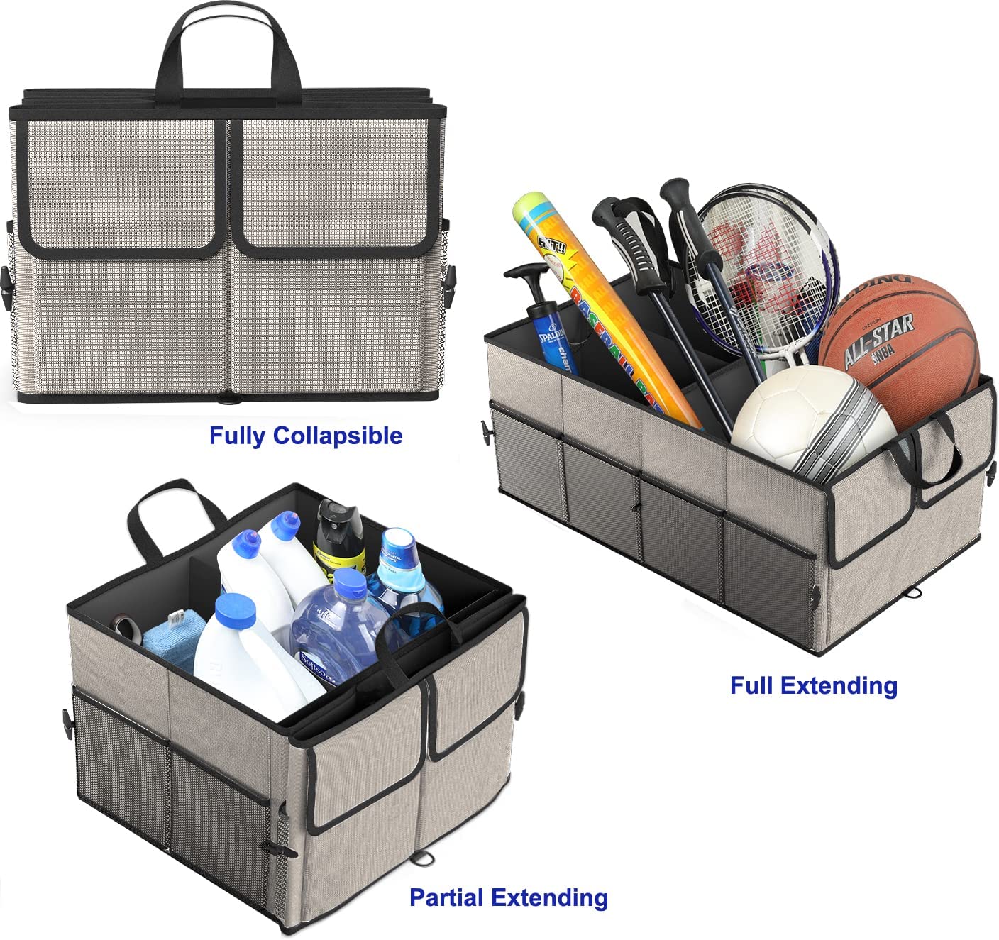 Trunk Storage Organizer with 3 Compartments (Gray)