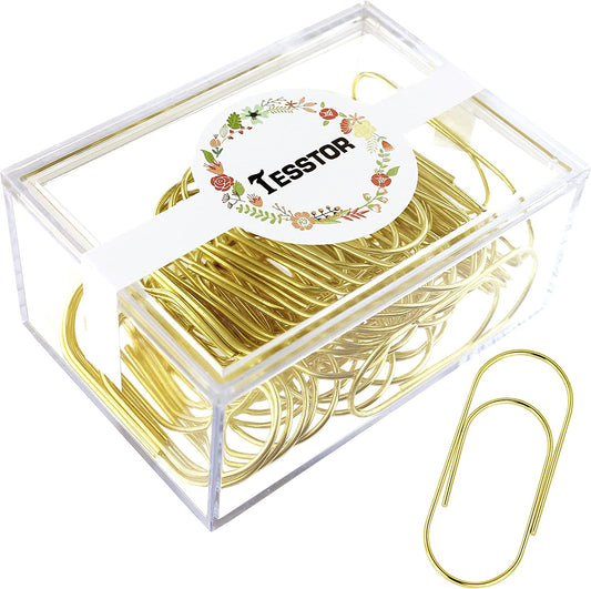 2 Inch Wide Paper Clips, 50 Pieces (Light Gold)