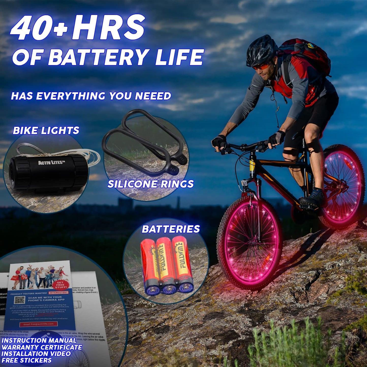 Battery Operated LED Bicycle Wheel Light, Pink