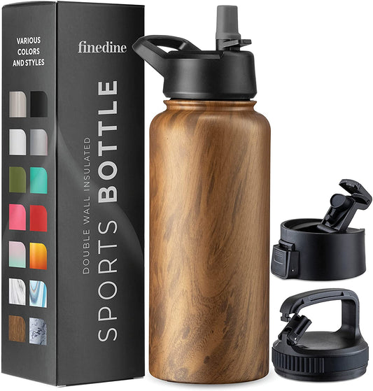 Insulated Water Bottle, 3 Lids - Rustic Grained Sienna (32oz)