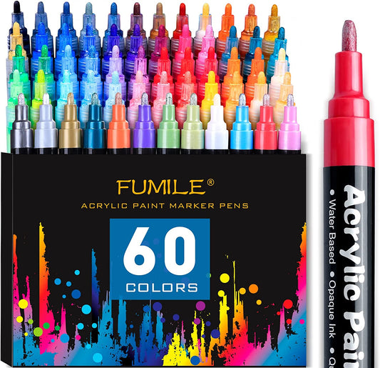 Acrylic paint markers, 60 colors