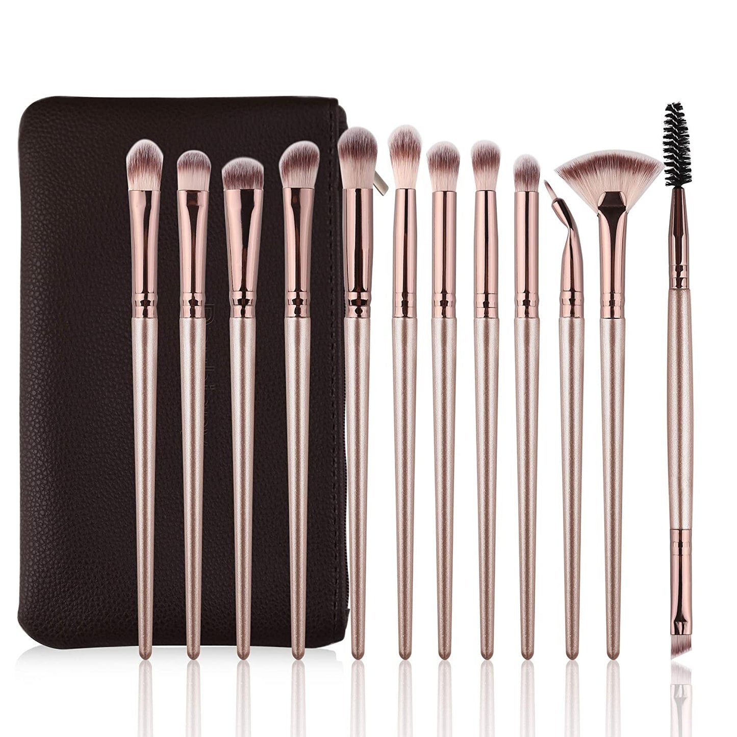 12 makeup brushes, with carrying bag, champagne gold