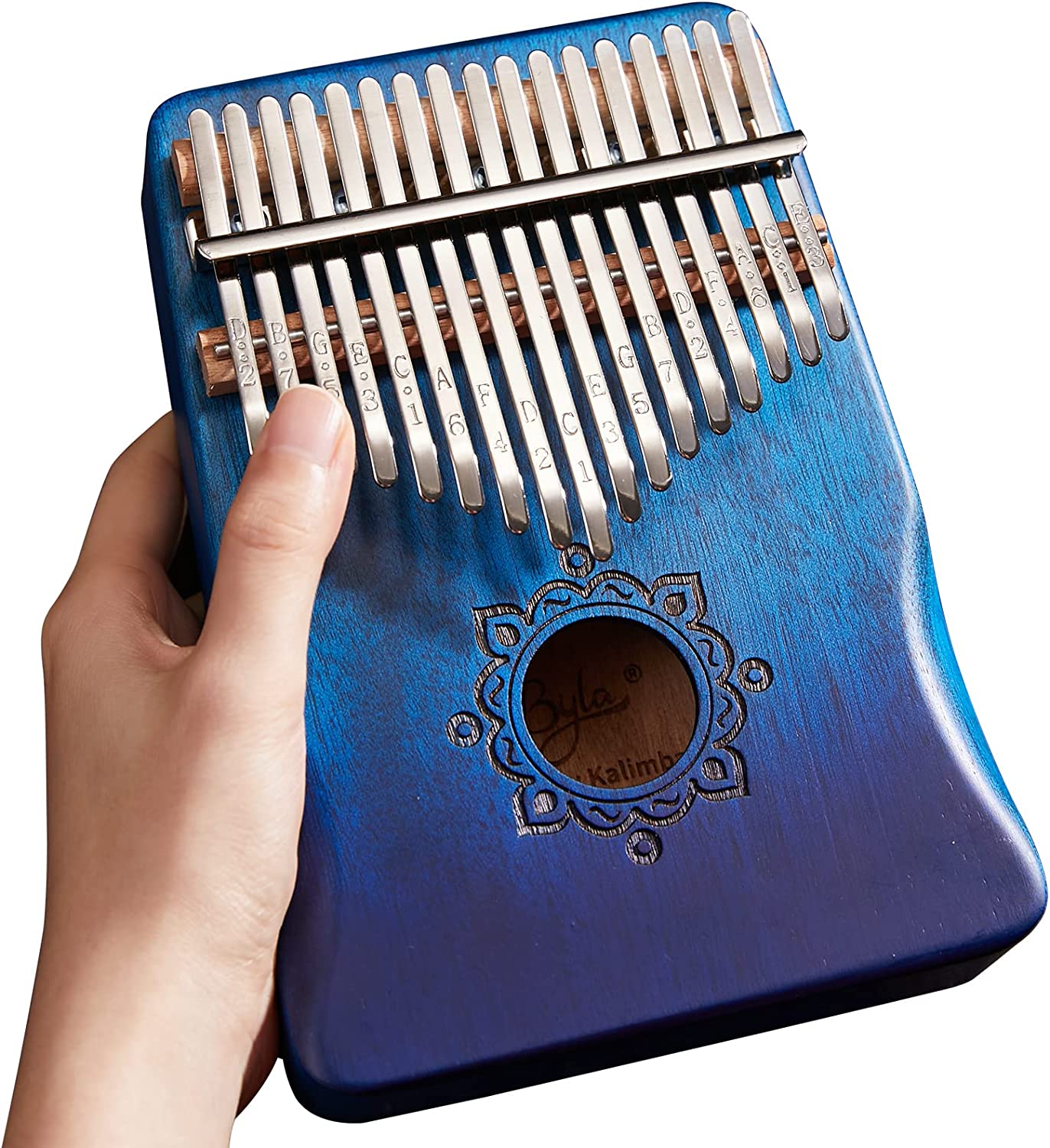 Portable kalimba 17 keys mahogany wood, color: 	gradient blue