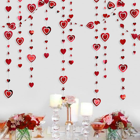 40ft Red Heart Star Garlands, red star