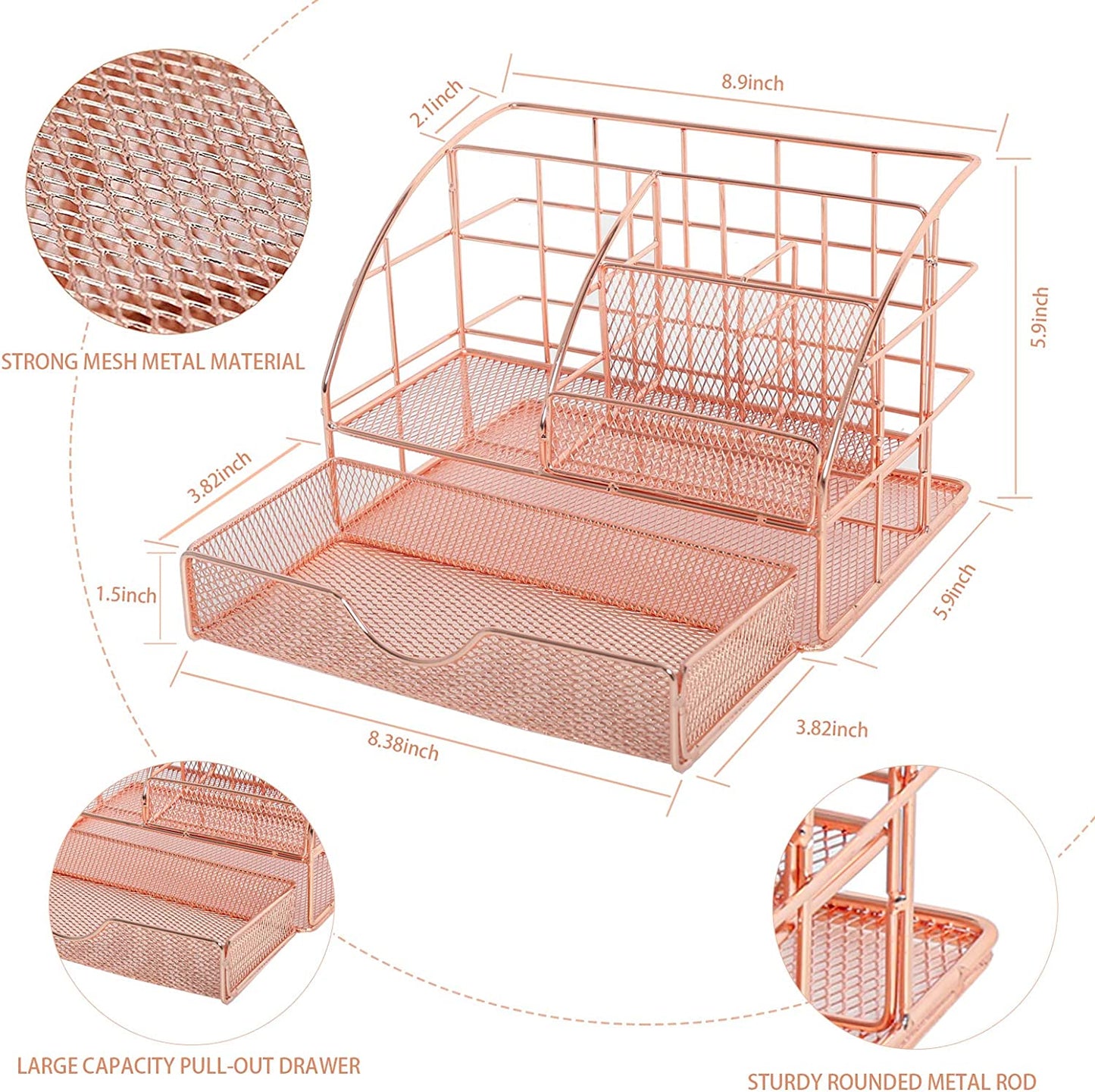 Desk organizer, multifunctional, made of metal.