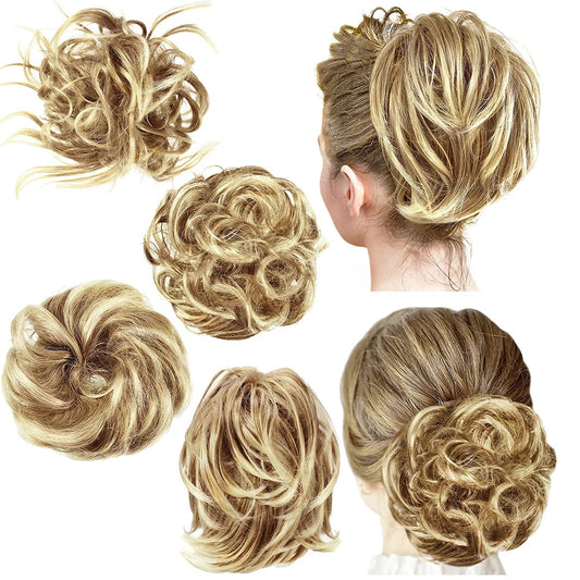 4 Pieces Straight Synthetic Hair Chignon, Honey Blonde/ 27T613