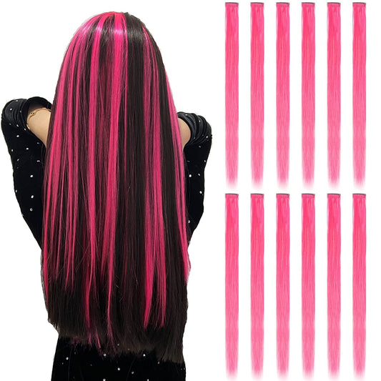 12 straight hot pink hair extensions 20 inches (12 pieces)