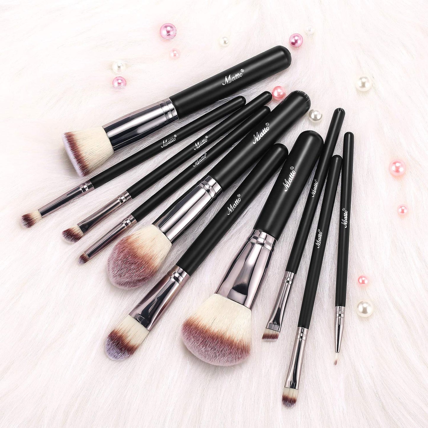 10 Cruelty Free Makeup Brushes Set, Black