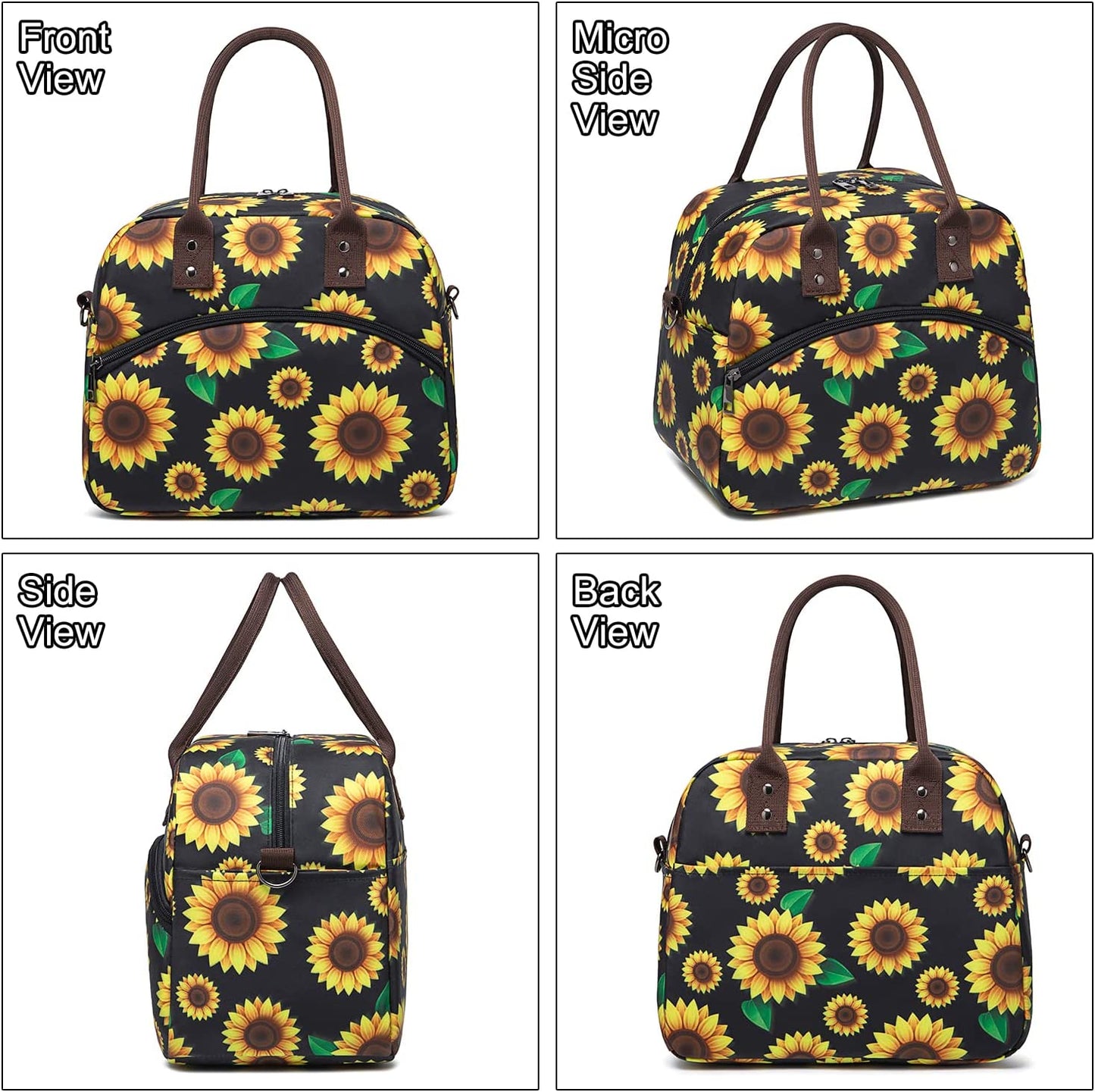 Adjustable Strap Insulated Lunch Bag - Bright Sunflower