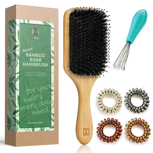 Natural bristle hair brush (paddle), Size: 6 Piece Set