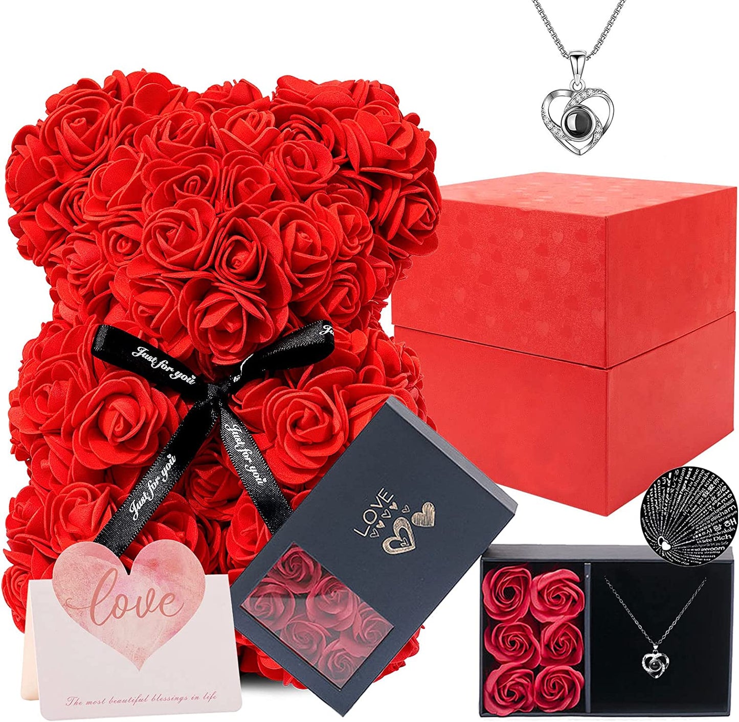 eternal roses gift box with 6 artificial roses, teddy bear