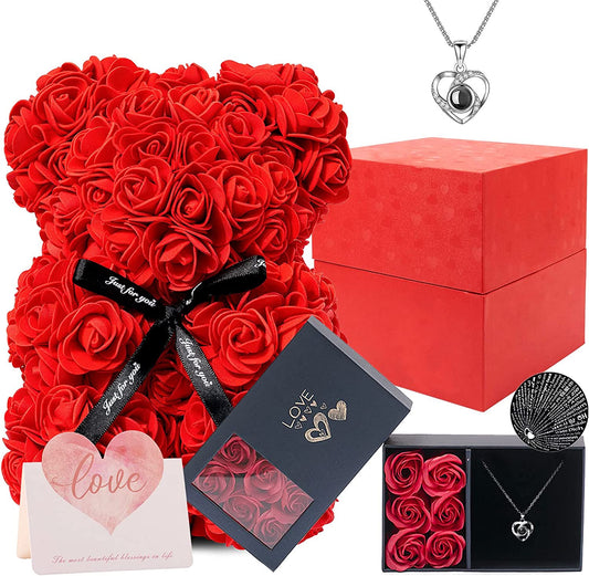 eternal roses gift box with 6 artificial roses, teddy bear