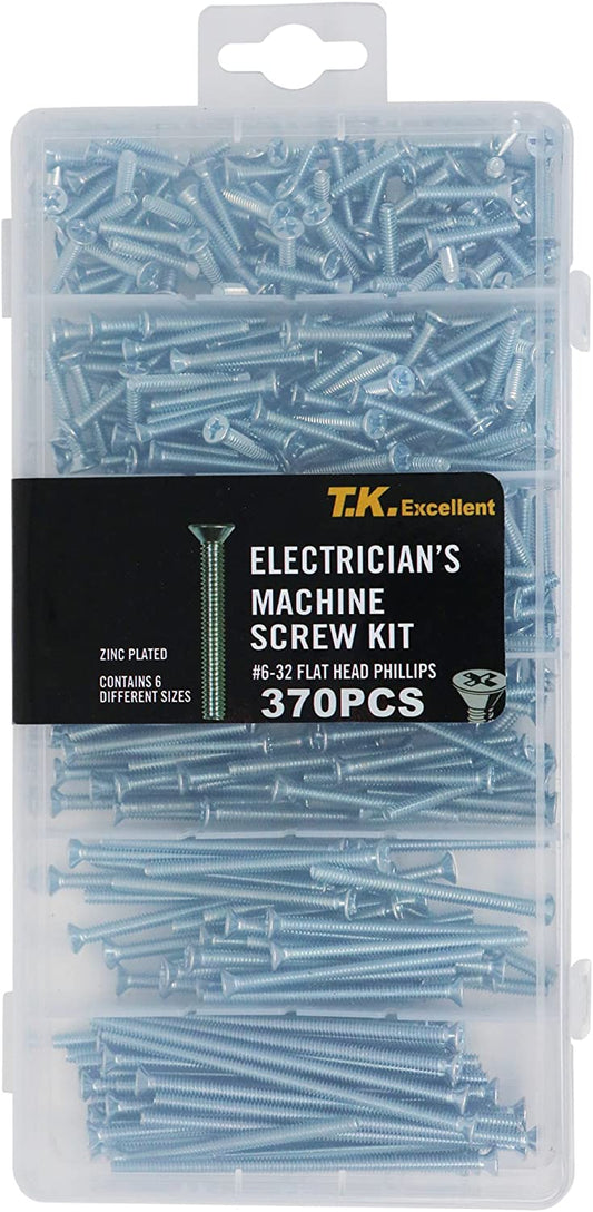 Flat Head Screw Set, 370 Pieces, (‎9.69 x 5.04 x 1.85 inches)