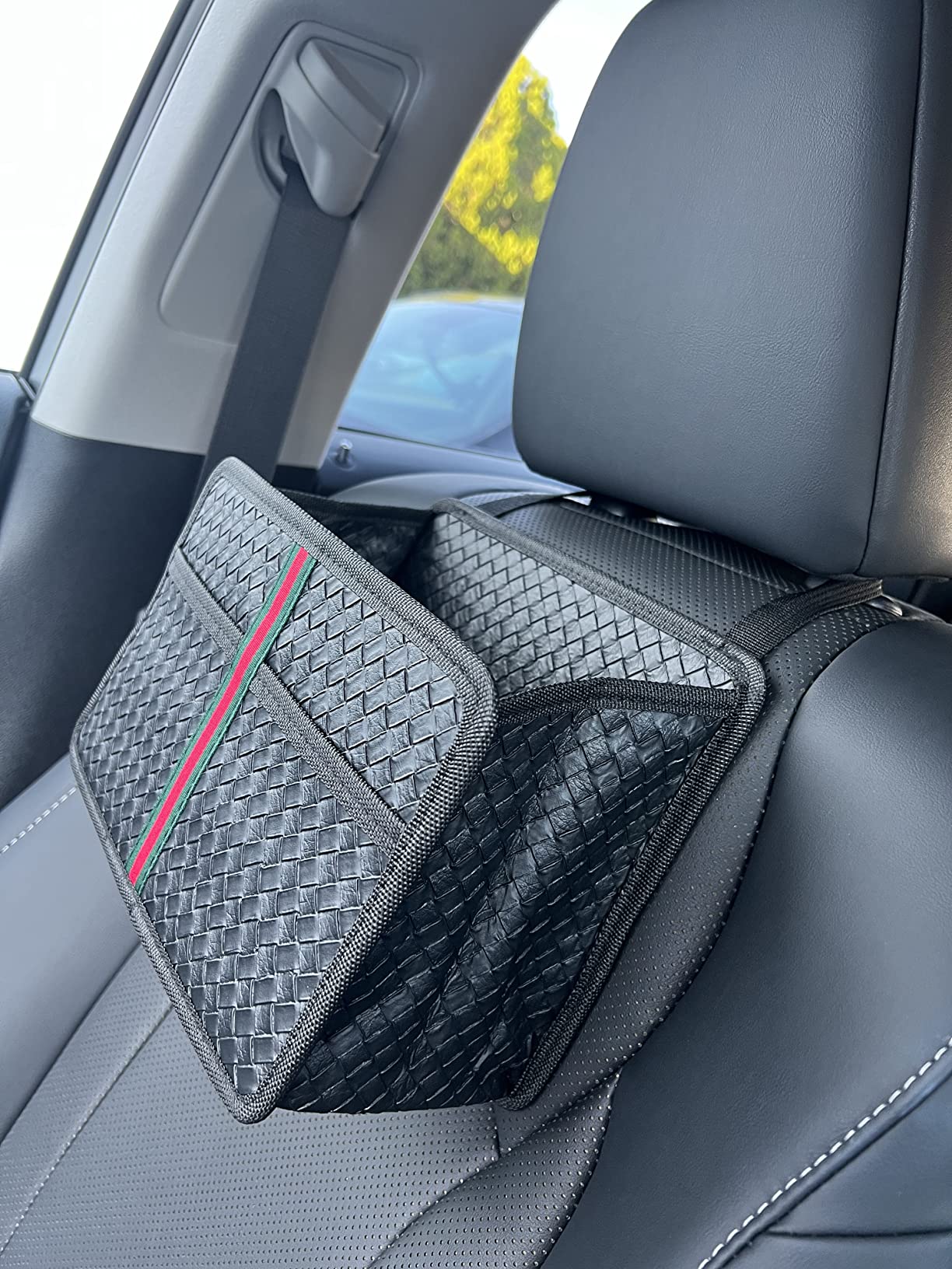 car backseat organizer, Color: Litchi Textured Leather-black