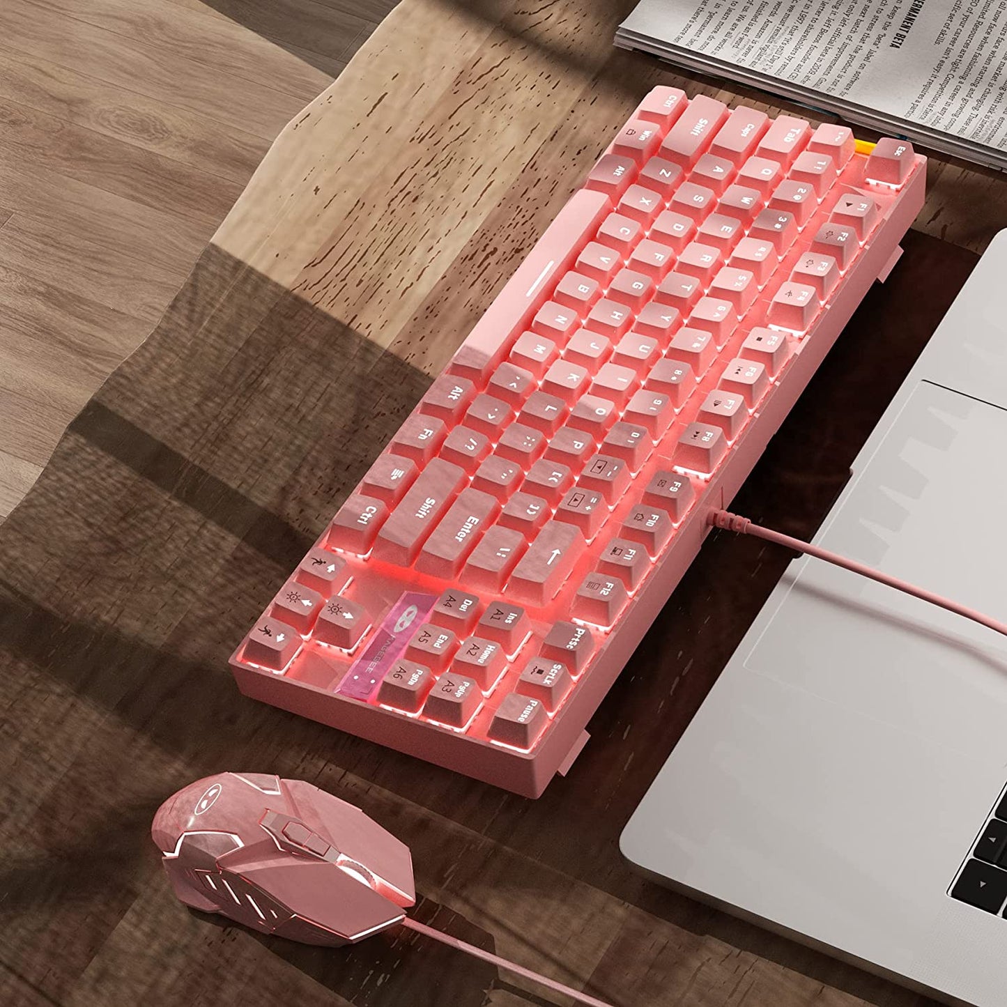 Mechanical Keyboard & Mouse & Mouse Pad Combo White Light Pink