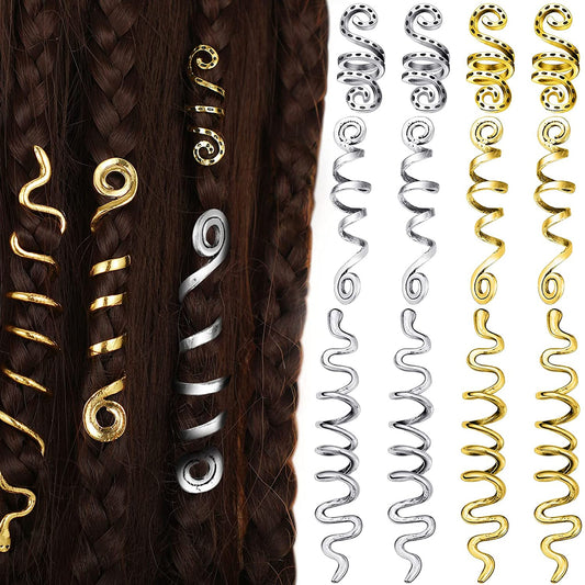 Braided hair jewelry accessories, 12 pcs Color: Gold, Silver