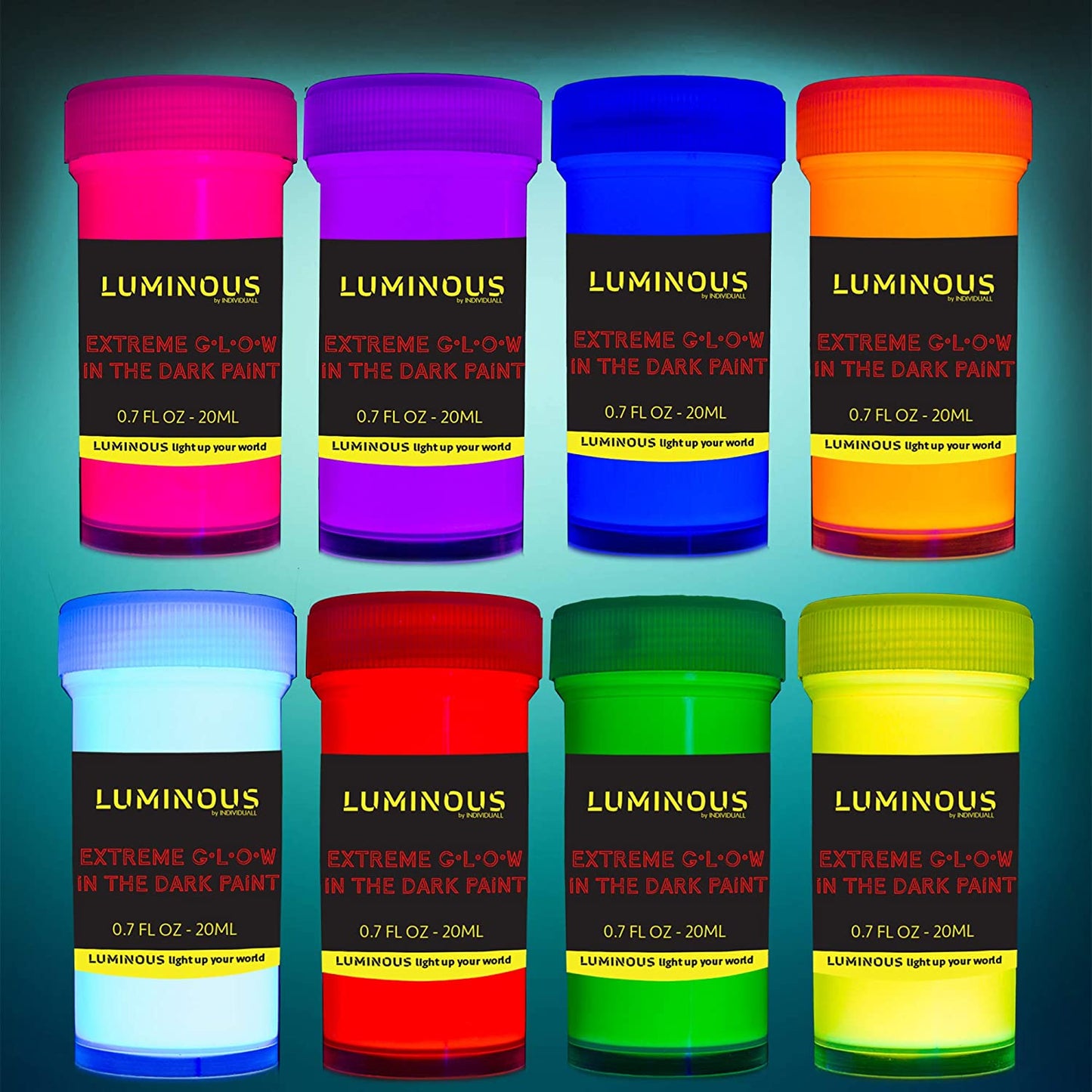 Extreme Luminous Glow In The Dark Paint - Set of 8 x 20ml Pots