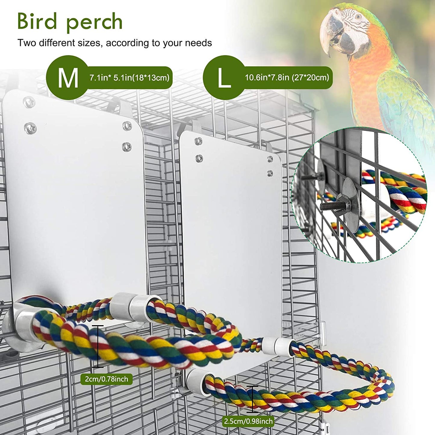 10" Bird Cage Mirror with Rope Perch - Large