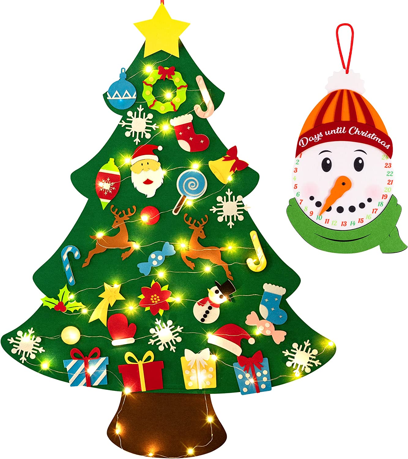 3 Foot Lighted Felt Christmas Tree Set - 33 Ornaments