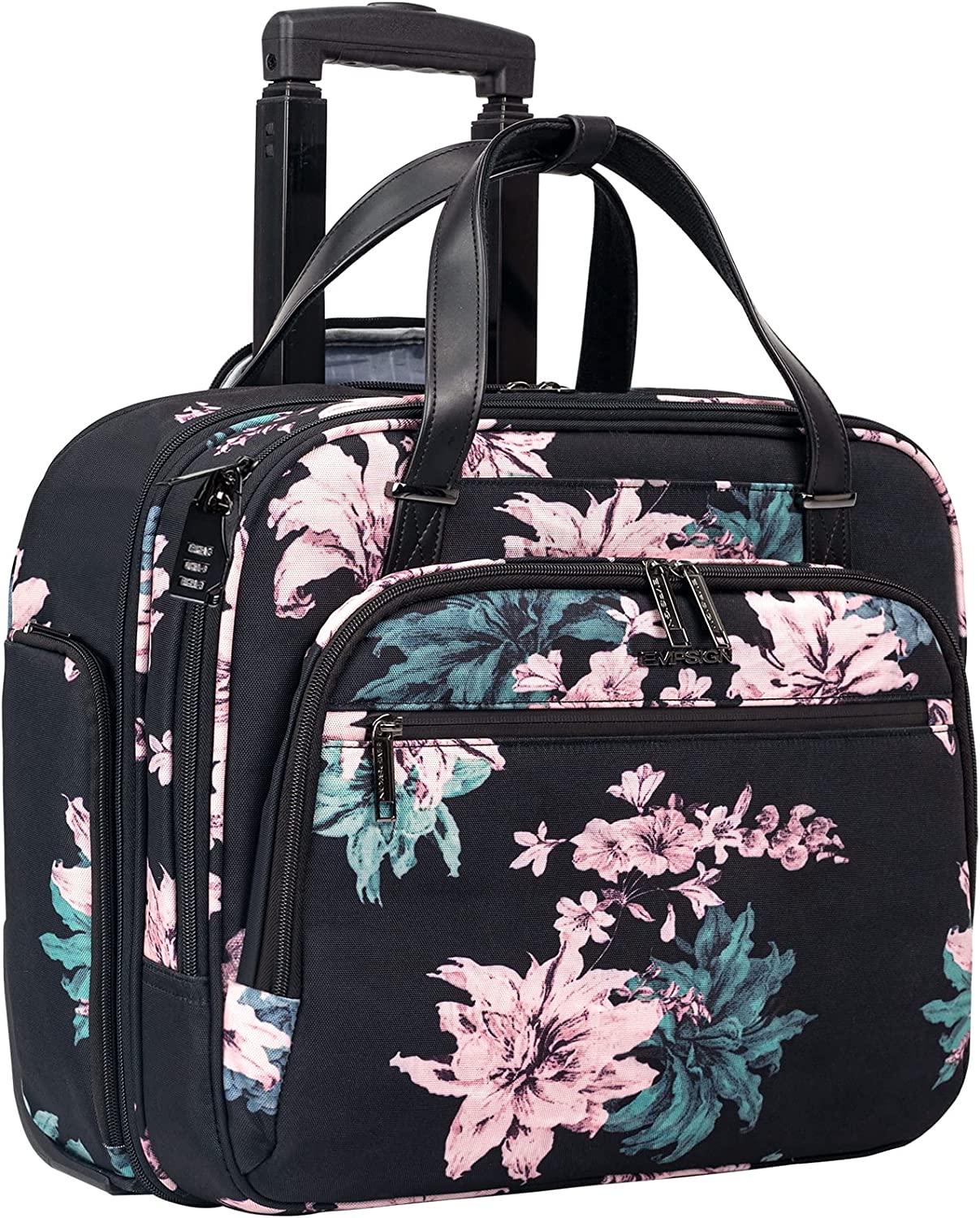 Briefcase with Wheels 15.6", Waterproof (Floral Print)