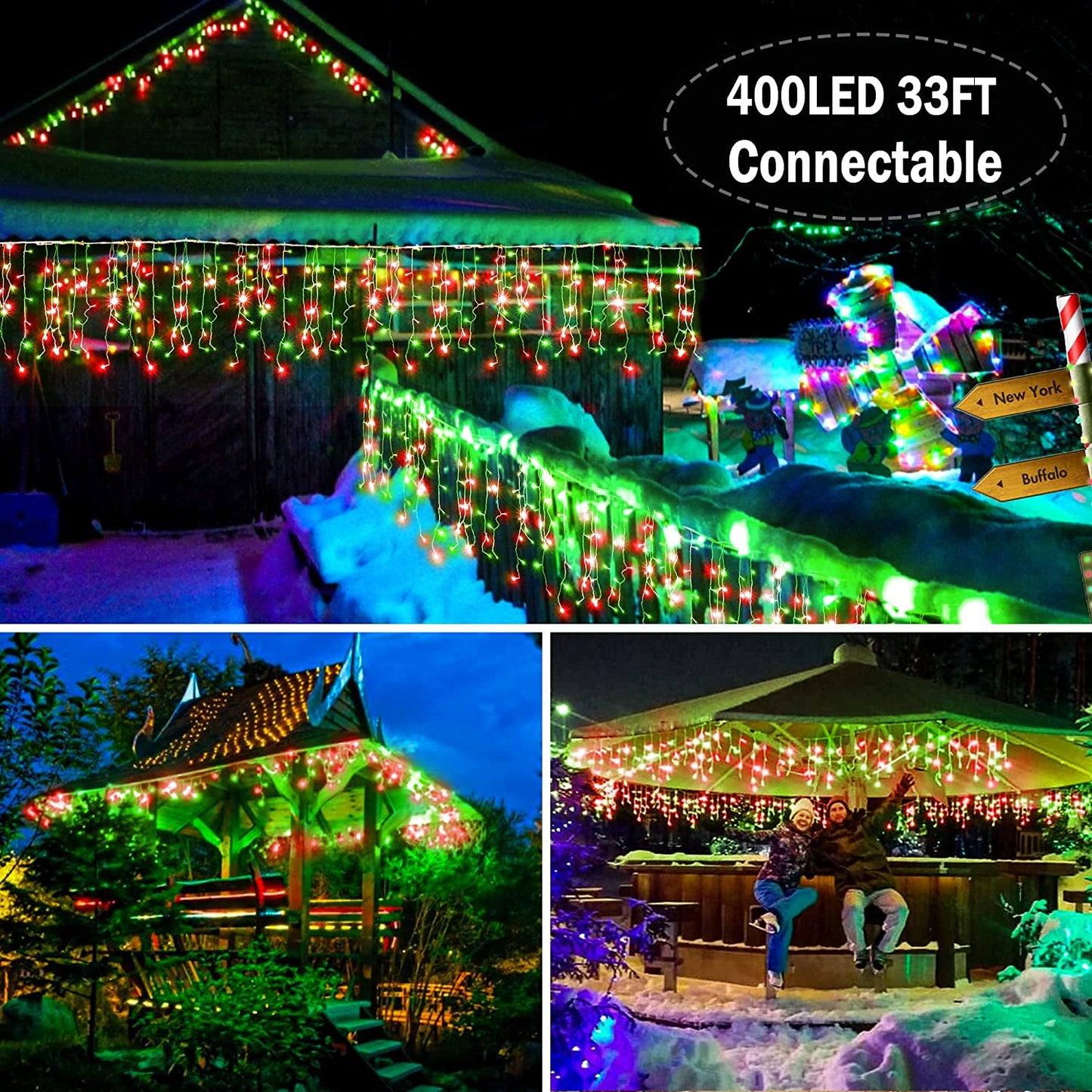 Christmas lights for decoration, 400 LED, 33 feet, Red and Green