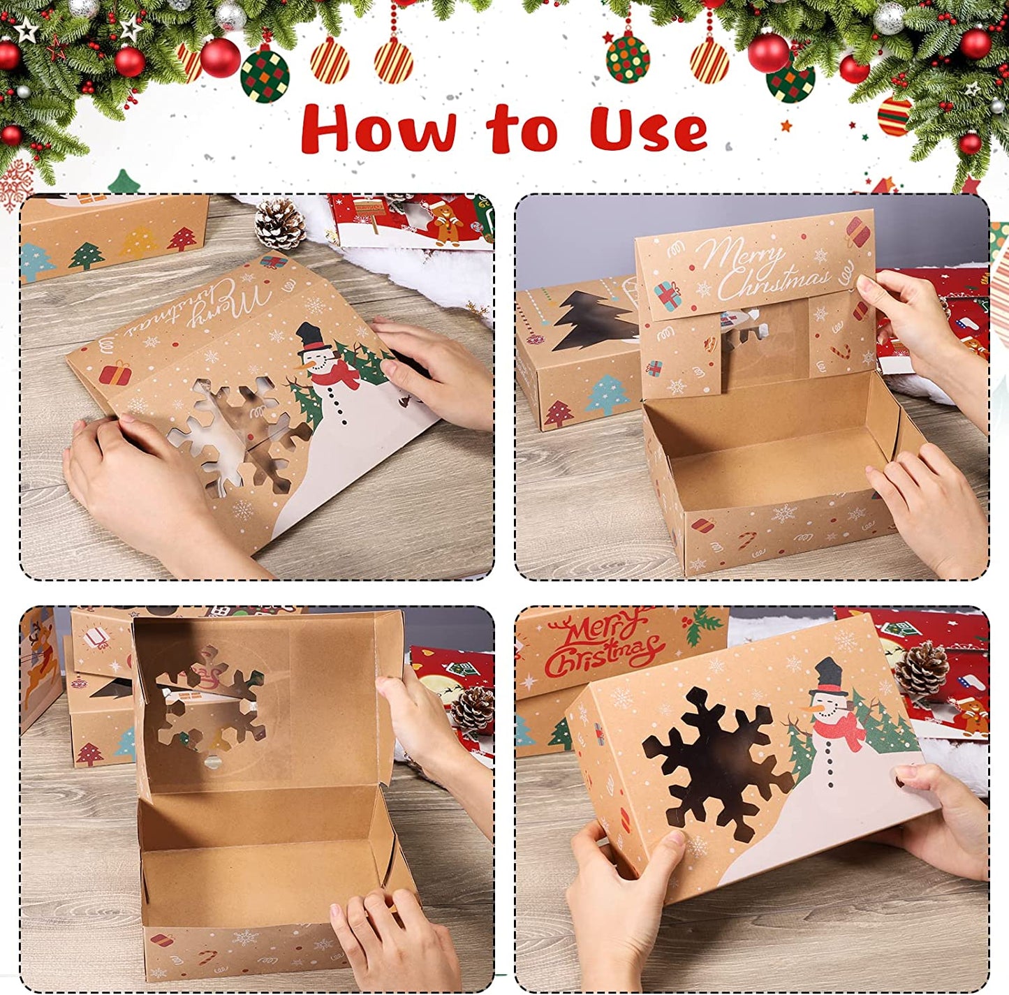 12 Christmas gift boxes with window and ribbon