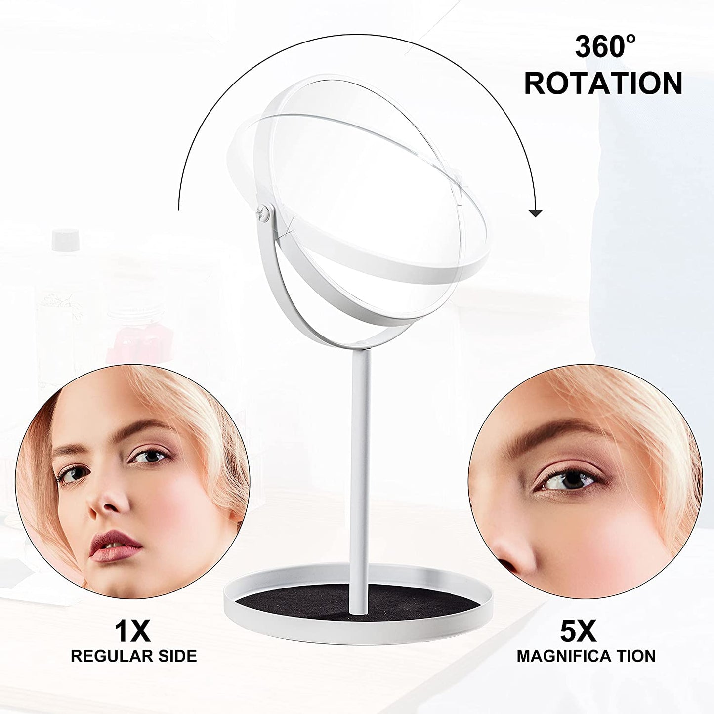 360 rotating round mirror, without light, white