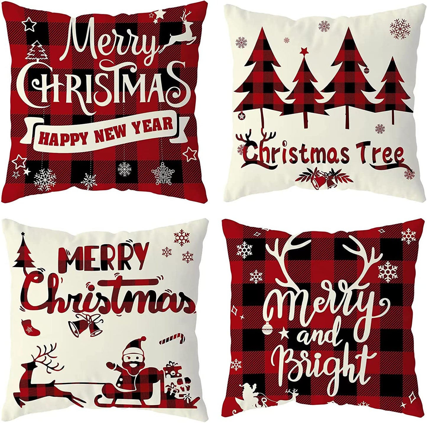 4 Christmas pillowcases 18x18, red and white