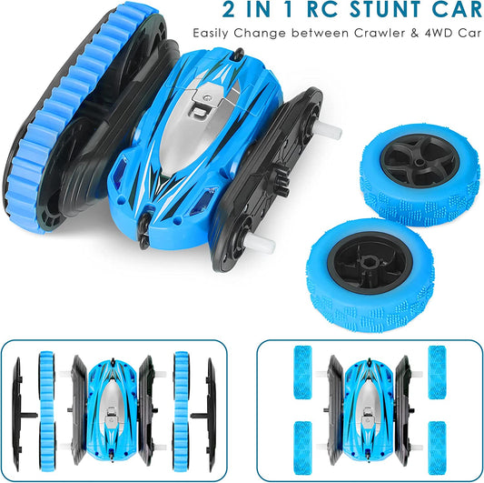 2-in-1 Tracked Remote Control Car on Interchangeable Tires (Blue)