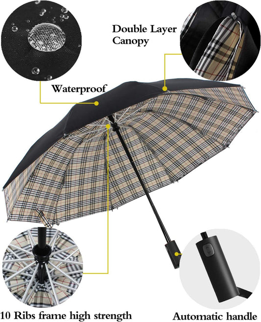 Umbrella with automatic closure, Colour: Black-Silver