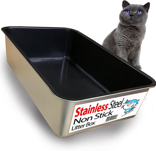 XL stainless steel litter box with non-stick coating