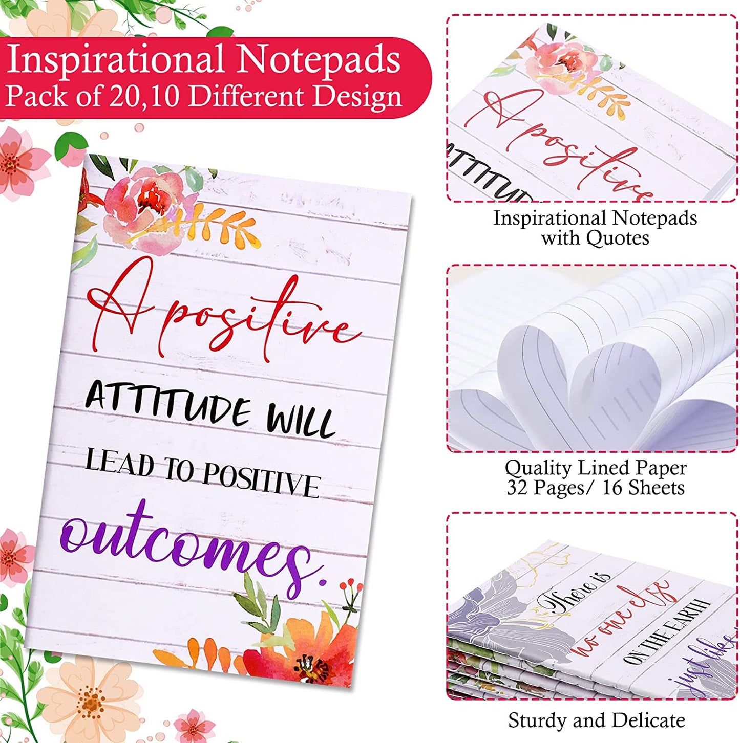 Pocket notepad, 10 styles (20 pieces) floral style