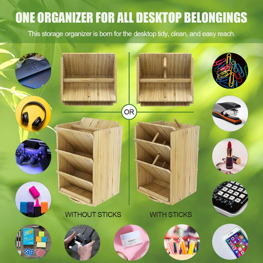 Bamboo Desk Organizer, Ultra-large 13 compartments.