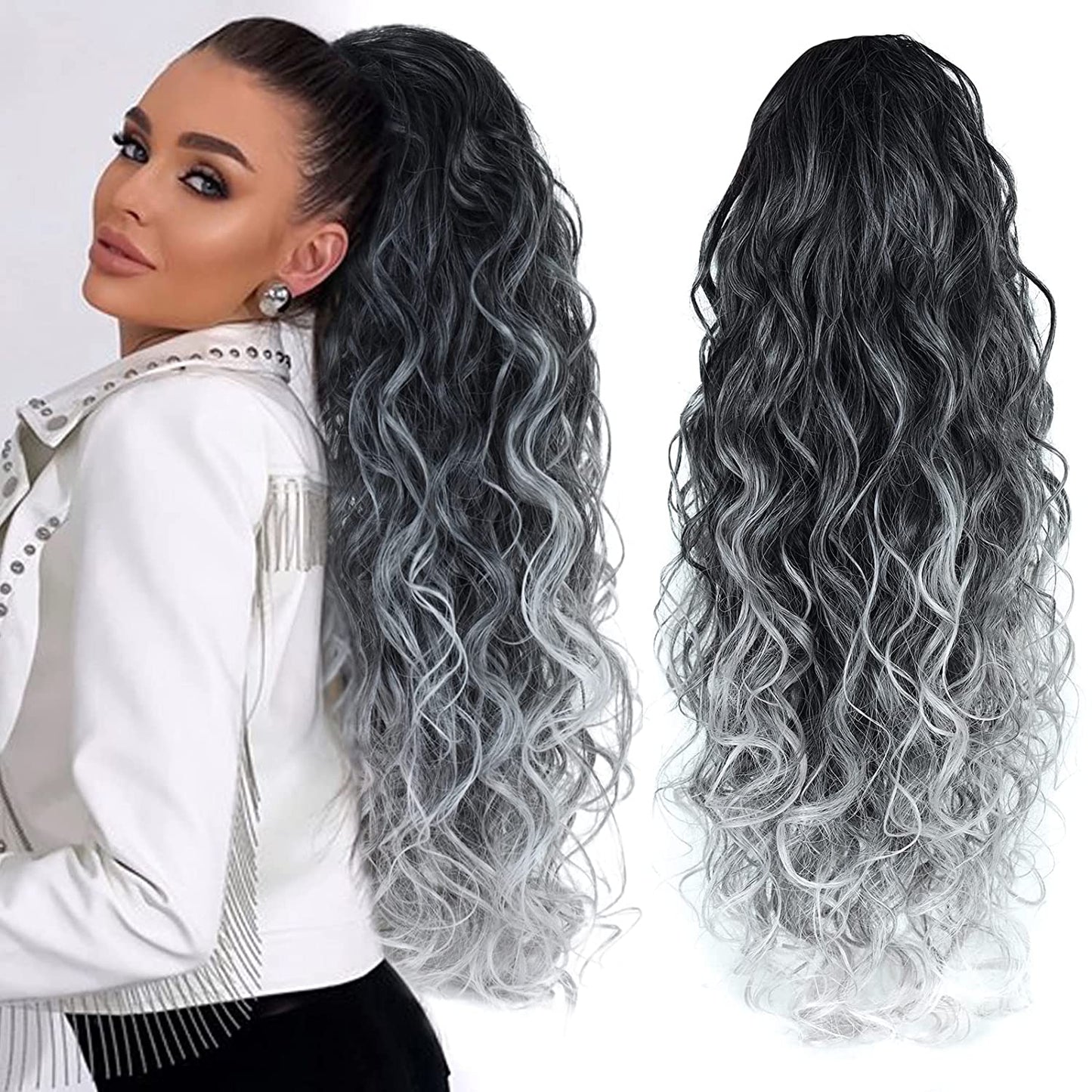 Ponytail Extensions (Black to Gray Ombre)