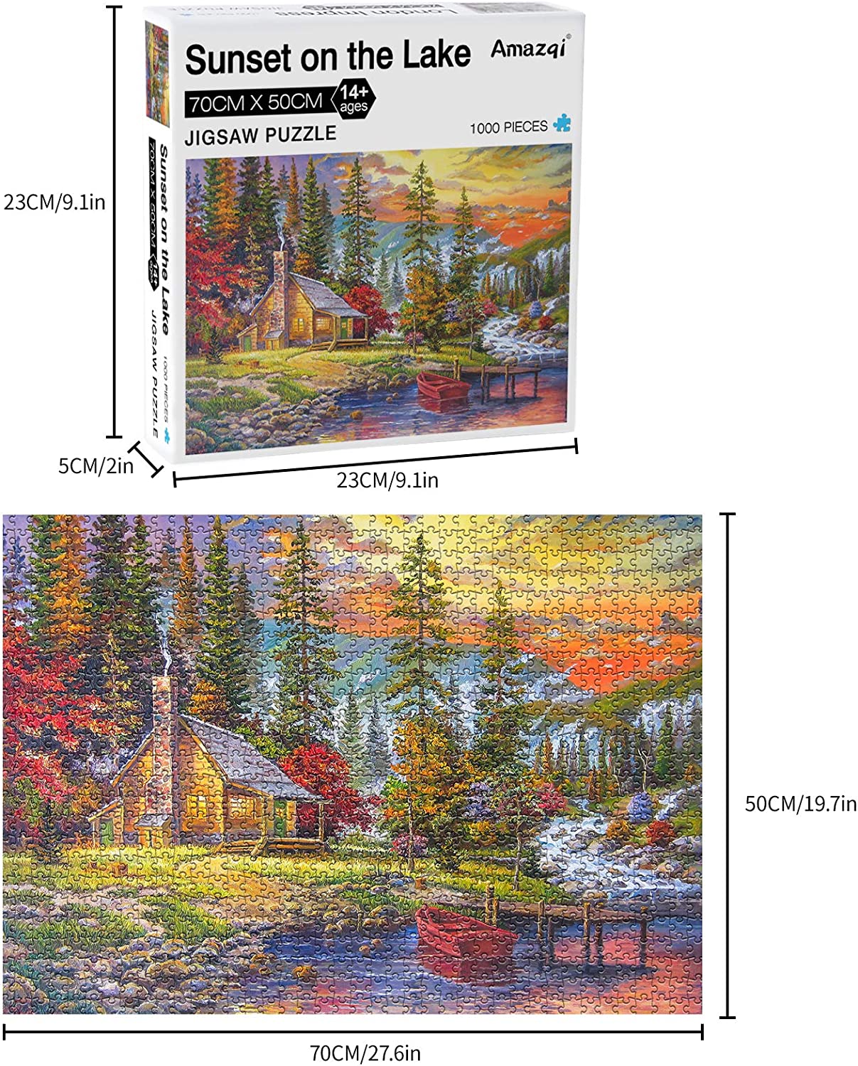 Large 1000 Piece Puzzle, Color: Sunset Lake